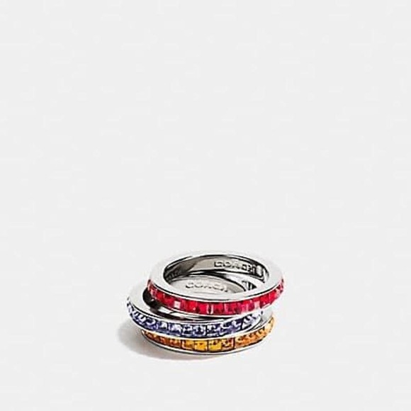 Coach Rainbow Ring Set Stackable Swarovski Crystals 90905 Size 8 NWT $95 - Picture 4 of 4